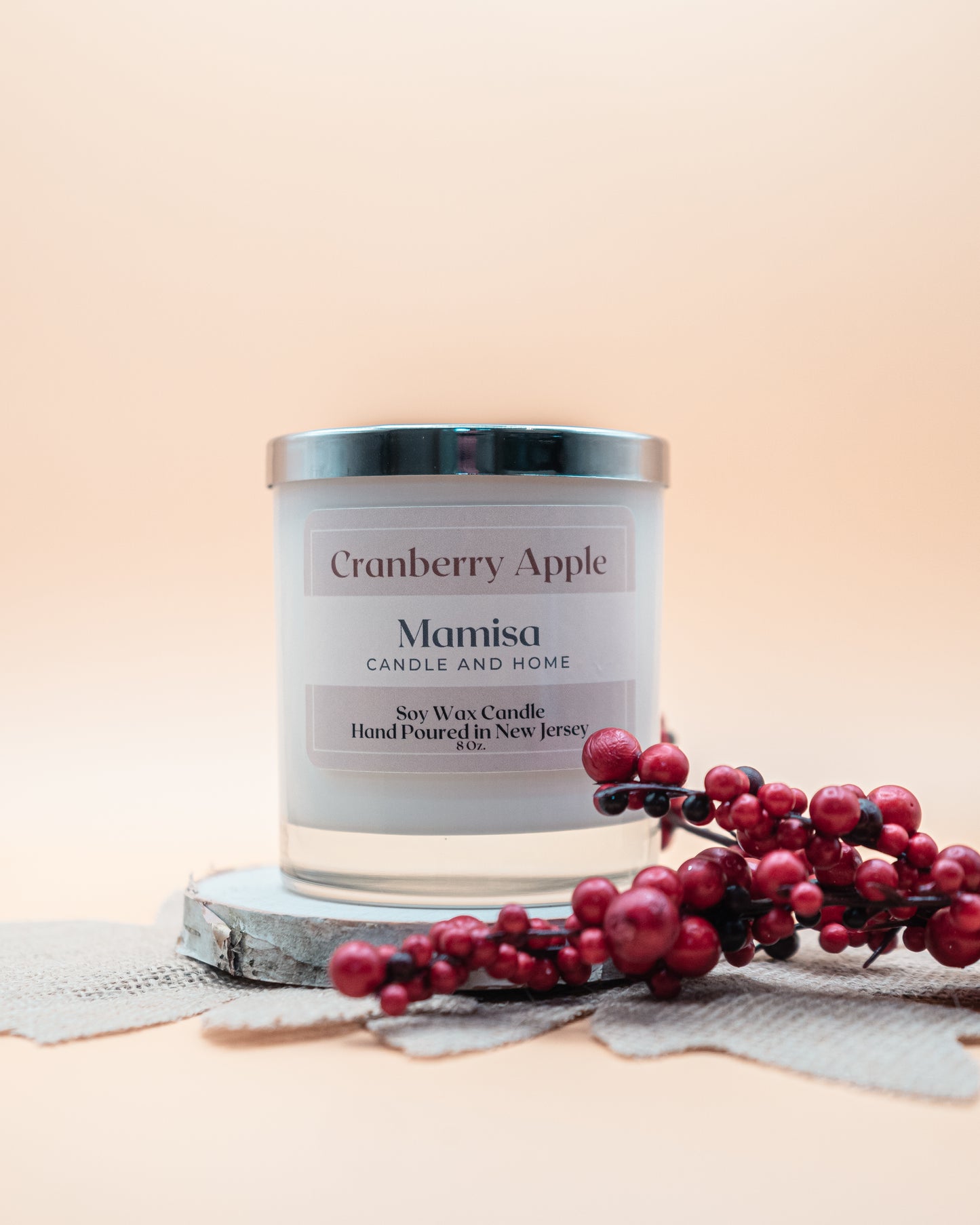 Cranberry Apple Scented 8oz 100% Soy Wax Crackling Wood Wick Aromatherapy Candle