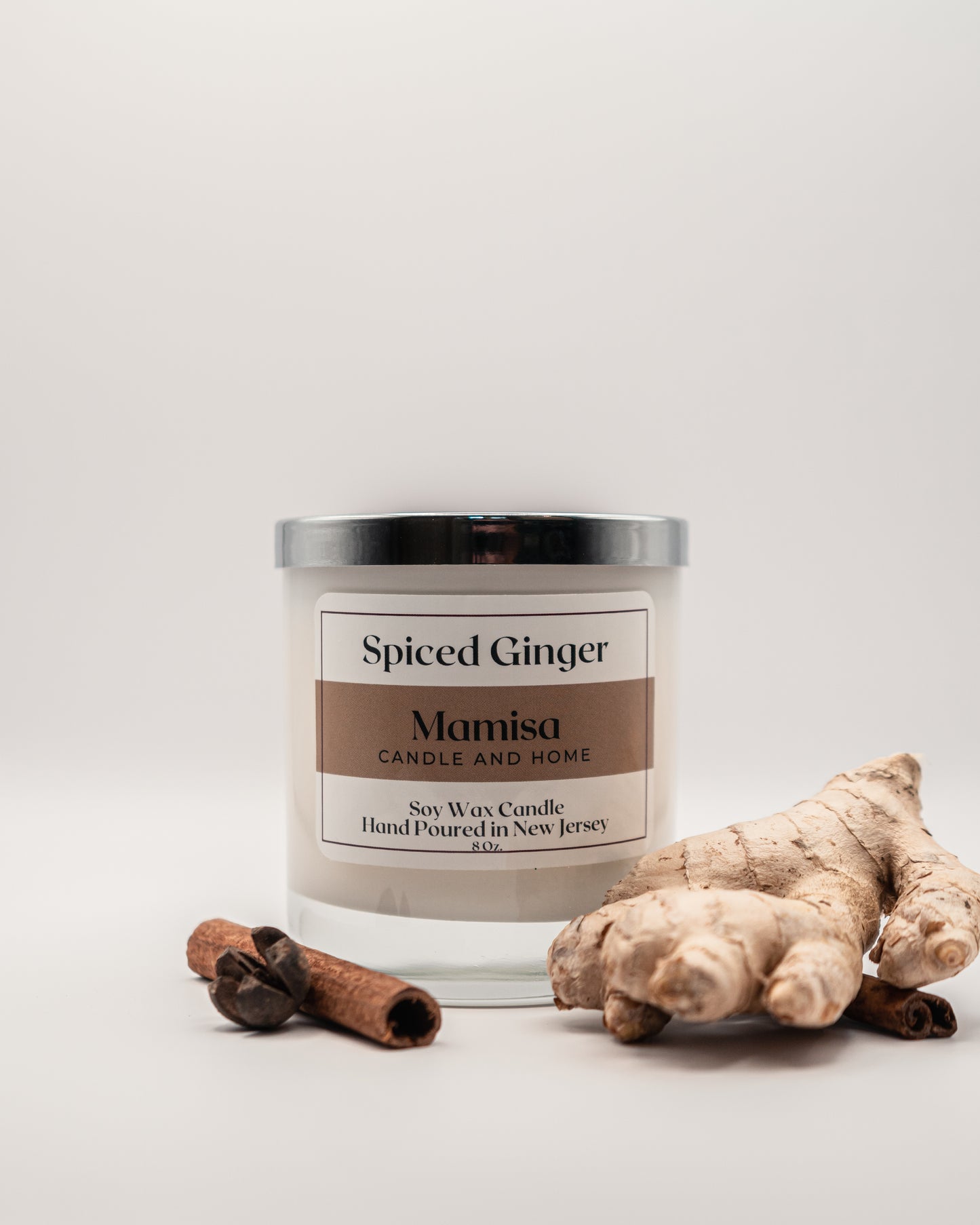 Spiced Ginger Scented 8oz 100% Soy Wax Crackling Wood Wick Aromatherapy Candle