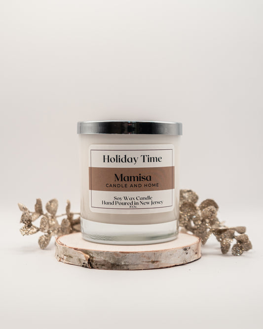 Holiday Time Scented 8oz 100% Soy Wax Crackling Wood Wick Aromatherapy Candle