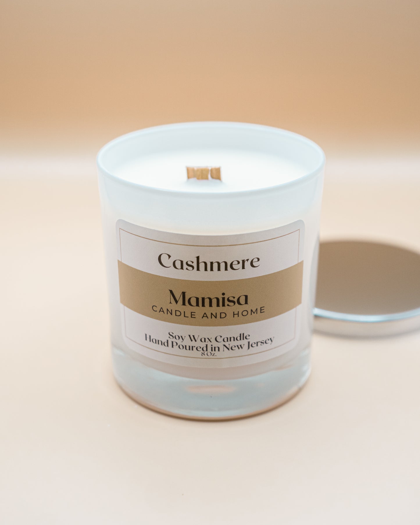 Cashmere Scented 8oz 100% Soy Wax Crackling Wood Wick Aromatherapy Candle