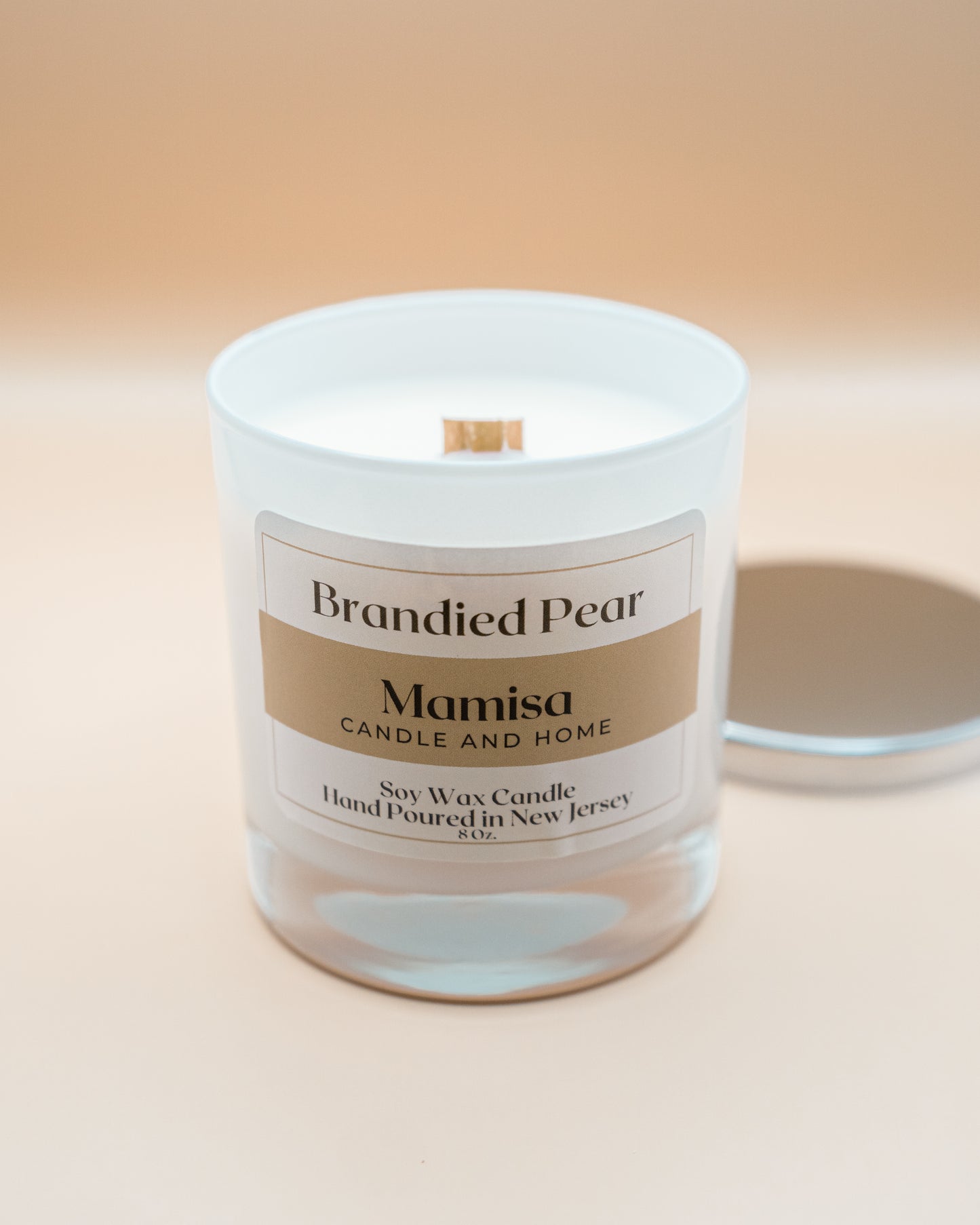 Brandied Pear Scented 8oz 100% Soy Wax Crackling Wood Wick Aromatherapy Candle