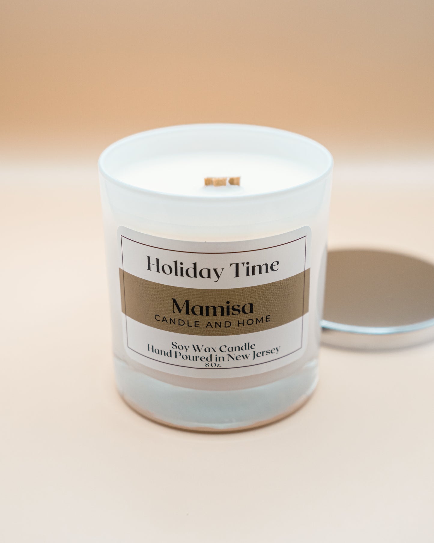 Holiday Time Scented 8oz 100% Soy Wax Crackling Wood Wick Aromatherapy Candle