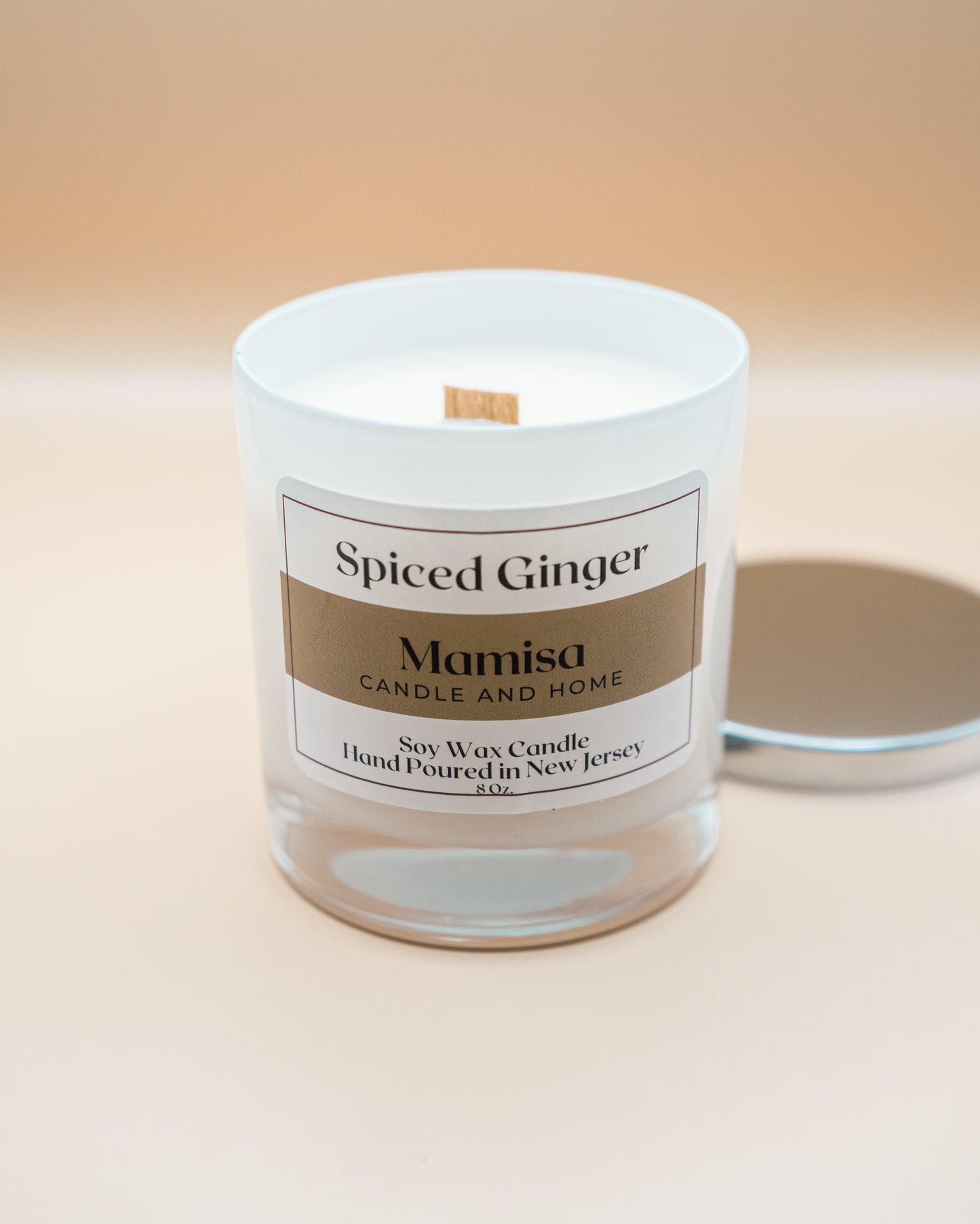 Spiced Ginger Scented 8oz 100% Soy Wax Crackling Wood Wick Aromatherapy Candle