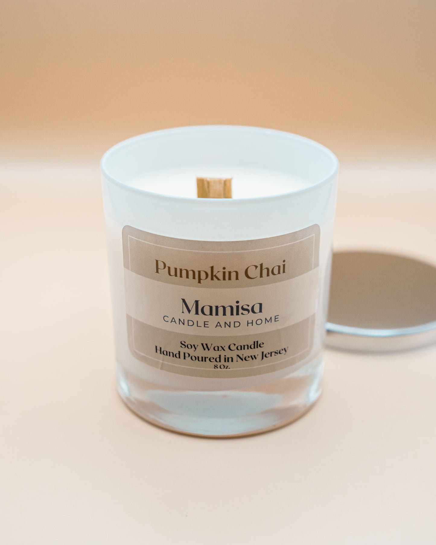 Pumpkin Chai Scented 8oz 100% Soy Wax Crackling Wood Wick Aromatherapy Candle